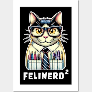 Felinerd Squared, Hipster Cat T-Shirt, Feline Nerd with Glasses Graphic Tee, Funny Cat Lover Gift, a square cat squared Posters and Art